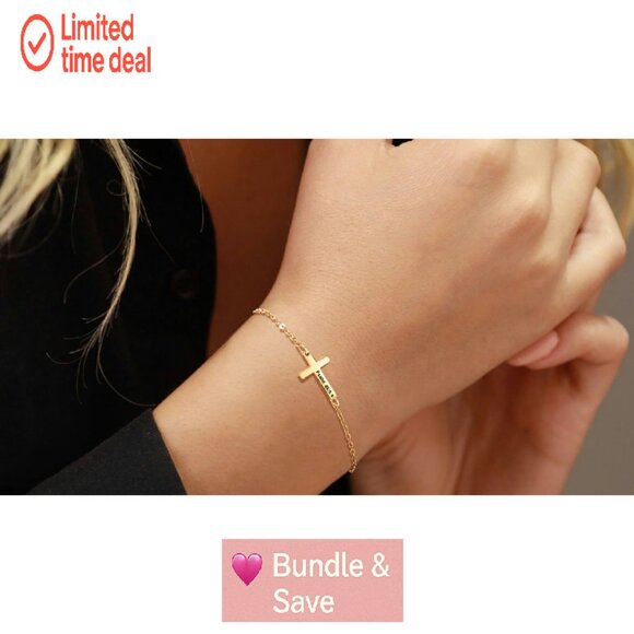 Gold Cross Bracelet with Bible Verse Engraving, Adjustable 7" Chain - Picture 8 of 8